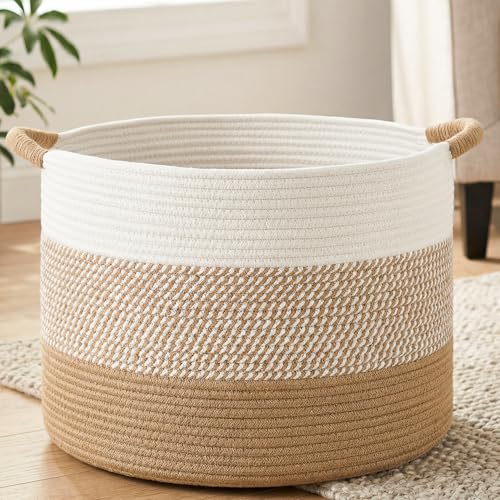 Artfeel 70L Large Cotton Rope Basket, Decorative Woven Blanket Storage for Living Room, Boho Toy Storage & Toy Box for Kids, Versatile Laundry Basket & Nursery Hamper for Blankets(Brown) - color: Brown, size: 70l