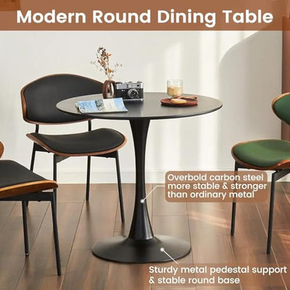 Tulip Table, 31.5" Round Dining Table with Thickened Tabletop & Metal Pedestal, Circle Bistro Table for Kitchen, Small Places, Living Room, Cafe (Black) - color: Black