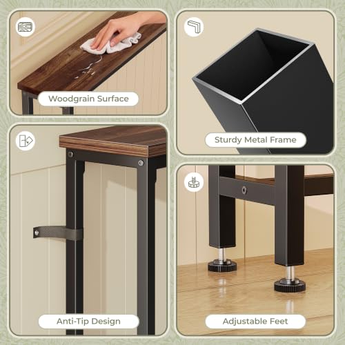 Huuger 110.2 Inch Sofa Table with Power Outlets, 23.9’’-34.4’’ Height Adjustable Range, Behind Couch Table with USB-C Ports, Sofa Tables Narrow Long, Skinny Console Table, Small Spaces, Dark Walnut - color: Dark Walnut, size: 110.2''W x 23.9''-34.4''H