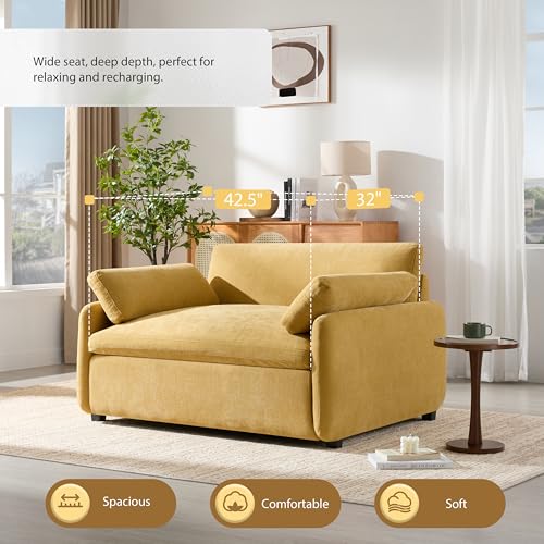 Merax 50 x 43 Oversized Chenille Single Sofa Chair,Wide and Deep Seat Accent Chair,Modern Upholstered Comfy Couch with Pillows for Living Room,Apartment,Bedroom,Yellow - color: Yellow