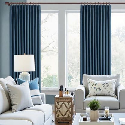 Denim Blue Blackout Pinch Pleated Curtains 102 Inches Long 1 Panel Lightweight Thermal Insulated Faux Linen Curtains with Hooks Room Darkening for Living Room 60W x 102L Inch - color: Denim Blue, size: 60"W x 102"L (Pack of 1)