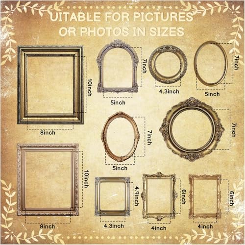 Xuhal 10 Pcs Gold Vintage Picture Frames for Wall, Flat Printed Patterns, Ornate Vintage Farmhouse Photo Frame Multi Sizes, Antique French Country Wall Art for Gallery Bedroom Living Room Home Decor