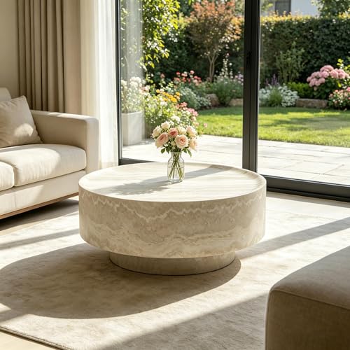 31.49‘’Round Coffee Table, Travertine Style Fiberglass Pedestal Table - color: 31.49‘’ Mars Pattern