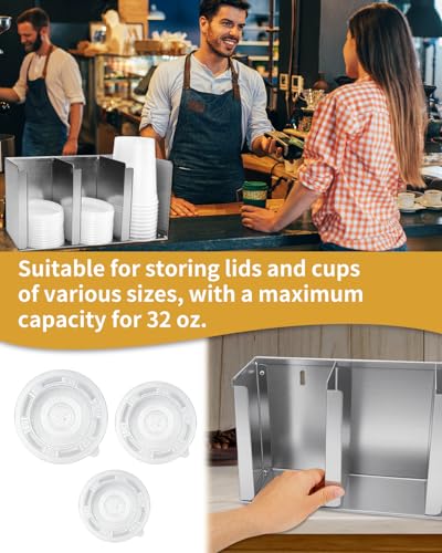 Stainless Steel Cup Dispenser,3 Compartments Cup Holder and Lid Holder with Adjustable Dividers,Cup Organizer for Kitchen Cabinets Cafe Shop Restaurant,Includes Straw Holder - size: 3 Compartments