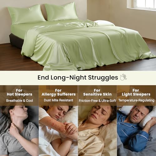 THXSILK Luxury Full Silk Duvet Cover Set 3 Pieces, Extra Soft, Breathable & Cooling Bedding Set, Machine Washable & Durable, 1 Duvet Cover & 2 Pillowcases with Zipper Closure(Mint Green) - color: Mint Green, size: Full (3 pcs)
