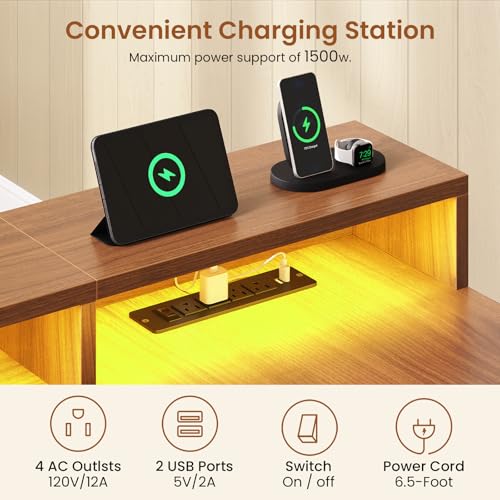 SEDETA L Shaped Electric Standing Desk, 63 inch Gaming Computer Desk with Storage Shelves and LED Lights, Height Adjustable Office Desk with Power Outlet and Pegboard, Brown Desktop - color: Brown