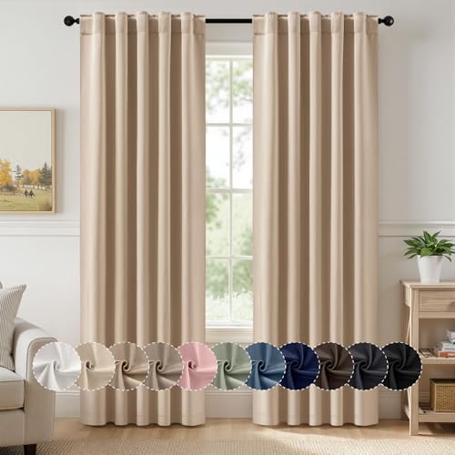 MIULEE Beige Pinch Pleat Blackout Curtains 40x90 Inch Length 2 Panels Set | Back Tab Rod Pocket Pleated, Thermal Insulated, Bedroom Living Room Darkening Drapes, Soundproof Curtains with Hooks - color: Beige, size: 40"W x 90"L (Pack of 2)