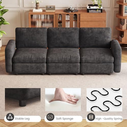 Miuuod 3-Seat Modular Sofa Couch Grey with Ergonomic Cushions, Convertible Sleeper Sectional for Living Room Bedroom Apartment, Cloud Futon Lounge Furniture Set for Small Spaces - color: Grey, style: 3 Seats（3 Seats only）
