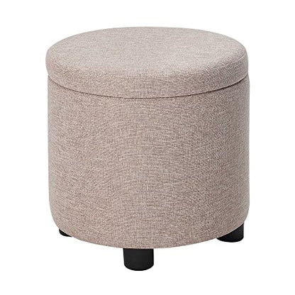 Designs4Comfort Round Accent Storage Ottoman with Reversible Tray Lid - color: Tan Fabric