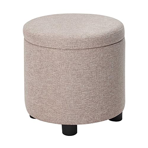 Designs4Comfort Round Accent Storage Ottoman with Reversible Tray Lid - color: Tan Fabric