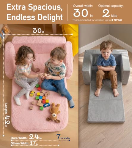 little dove 2-in-1 Sherpa Fold Out Kids Couch, Extra Wide Comfy Kid Chair, Convertible Kids Sofa, Foldable Kid Couch with High Density Foam for Boys & Girls, Pink - color: Pink