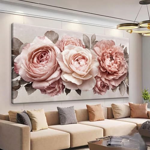 TAIJXAGSG Canvas Art Wall Decor Pink Flowers Print Paintings Flower White Wall Art Prints Ready To Hang For Bathroom Bedroom Kitchen Office Home Aesthetic Decoration Artwork 20" × 40" - color: QUN8F, size: 40"L x 20"W