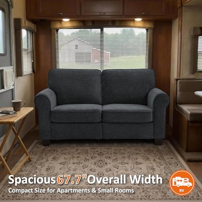 MCombo 67.7" Loveseat Sofa, 2-Seater Small Couch for Small Spaces, Classic Rolled Arm Upholstered Sofa with Solid Wood Legs for Living Room, Removable Cover, Chenille Fabric VE730 (Dark Grey) - color: Dark Grey