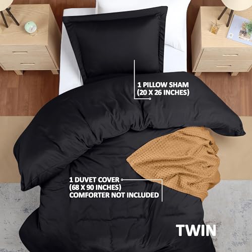Duvet Cover Twin/Twin XL, 3 PC Cotton Like Polyester, Zipper Closure, Black | Extra Soft and Breathable, Wrinkle & Fade Resistant, Includes Duvet Cover and 1 Pillow Sham, Comforter Not Included, OekoTex - color: Black, size: Twin/Twin XL - Duvet Cover Set