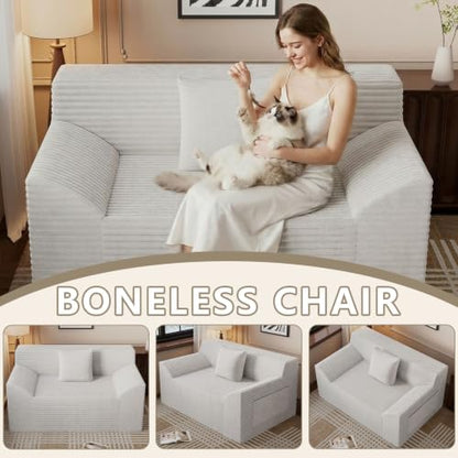 42" Boneless Oversized Chair with Side Pocket, Sofa Small Single Couch in a Box, Deep Seating Boneless Chair for Bedroom Living Room Office Apartment, No Assembly, White - color: White, size: 42'' Style 4
