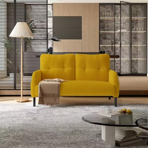 47" Small Loveseat Sofa 2-Seater Upholstered Cloud Couches | Corduroy Small Couch for Small Spaces, Mini Couches Love Seats with Wood Legs for Living Room, Bedroom, Apartment, Yellow - color: Yellow
