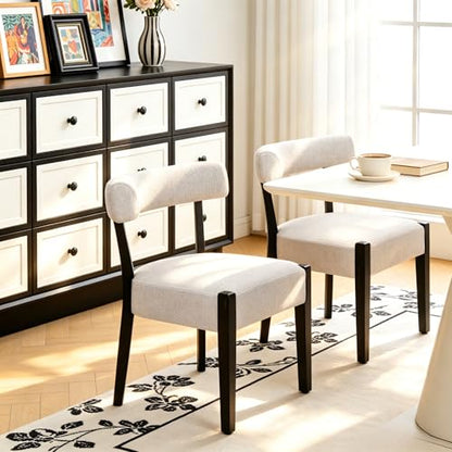 RNKSFX Modern Dining Chairs Set of 2, Upholstered Kitchen & Dining Room Chairs, Mid Century Modern Wooden Dining Chairs Oversized Sturdy Fabric Rounded Chairs Curved Back, Black and Beige - color: Black + Beige