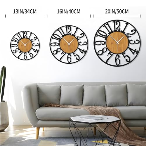 LEIKE Large Wall Clocks,Silent,Non Ticking,Battery Operated Rustic Round Modern Big Wood Wall Clock for Living Room, Bedroom,Kitchen,Farmhouse,Office,Home Decor - color: A-wood-arabic Number, size: 13.5 IN