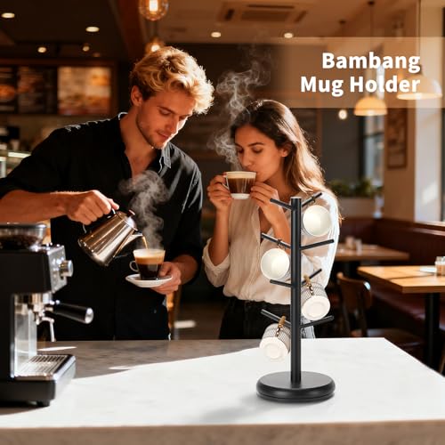 BAMBANG Mug Holder, 360° Rotating Mug Tree Holds 8 Coffee Cups, Space Saving Mug Rack with Stable Base for Kitchen Coffee Bar - color: Black