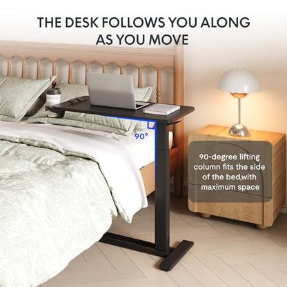 FLEXISPOT H7 32" Pneumatic Height-Adjustable Overbed Table with Wheels | C-shaped bedside table,Medical End Table,Rolling Cart TV Tray,Laptop desk for Hospital Home office use,31.5"Wx17.7"D,Black - color: Black, size: Large