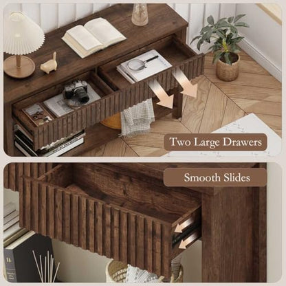 Console Tables for Entryway, Console Table with Drawers, 47In Sofa Table with Storage, Narrow Entryway Tables with 2-Tier Shelf, Farmhouse Fluted Couch Tables for Living Room, Rustic Oak - color: Rustic Oak