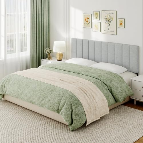 King Size Headboard Only, Height Adjustable Linen, Light Gray - color: Linen-lightgray, size: King/California King