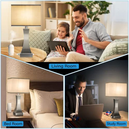 OYedis Table Lamp for Bedroom 3-Way Dimmable Touch Control Chrome Bedside Lamp with USB A+C Port & AC Outlet 21.6" Tall Nightstand Lamp for Living Room Office and Hotel Bulb Included (Nickel) - color: Nickel