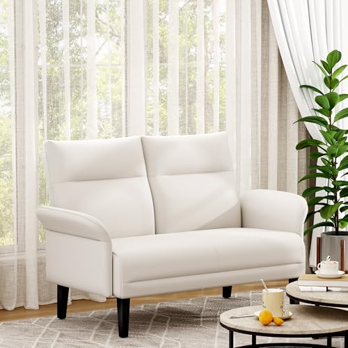 Yongchuang Small Couch 46" Beige Faux Leather Loveseat Sofa for Living Room Bedroom Love Seat Mini Couch with Arm Rest - color: Beige