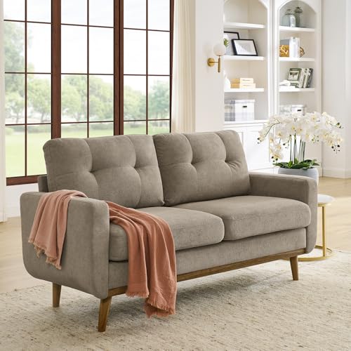 67" Khaki Loveseat Sofa, Mid Century Modern Love Seat Sofas and Comfy Couches for Living Room, Button Tufted Small Cloud Couch for Bedroom Office Apartment Small Space, Easy Assembly (Khaki) - color: Khaki