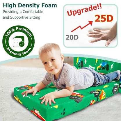 Kids Couch, 2-in-1 Kids Fold Out Couch | Convertible Sofa to Lounger for Girls and Boys, Soft Toddler Chairs Comfy 1-3 Years Old, Green Monster Truck - color: Green Monster Trunk