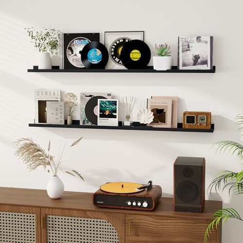 Dreamland Picture Ledge Shelf for Wall, Floating Shelves Set of 2,55 inch Long Floating Shelves with Lip for Living Room,Bedroom,Bathroom,Kitchen,Black - color: Black, size: 55inch