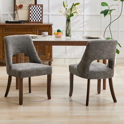 UVV Wooden Dining Chairs Set of 2, Mid Century Modern Upholstered Dining Room Chair Kitchen Chairs, Chenille Dinner Chair with Solid Wood Legs for Kitchen Dining Room, Dark Grey - color: Dark Grey, size: Set of 2