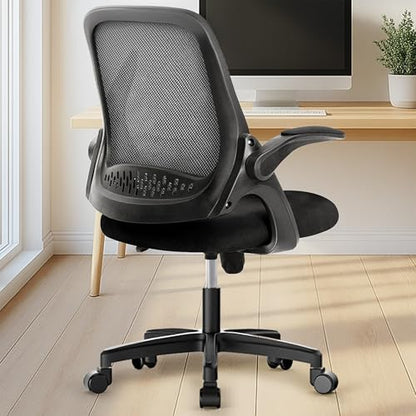 NEO CHAIR Office Desk Chair, Ergonomic Mesh with Flip-Up Armrests, Black | Lumbar Support, Height Adjustment, 360° Swivel and Rolling Base, Space-Saving Design for Home Office, Vanity or Study - color: Black