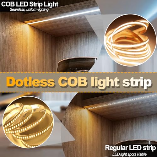 CCT COB LED 스트립 조명 키트, 2700K-6500K, 32.8피트/32.8ft / 10m, 조도 조절 및 절단 가능, 스마트 변압기가 있는 24V 테이프 스트립, 리모컨/앱/알렉사 음성 제어, 침실, 선반, 주방 캐비닛 아래 조명용 - color: 1롤 x 32.8피트