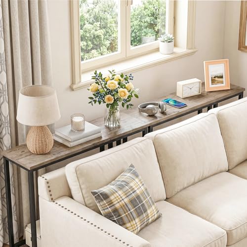 HOOBRO Narrow Console Table, Sofa Table, 44.9" Skinny Entryway Table, Long Behind Couch Table with Storage Shelves, for Living Room, Foyer, Hallway, Greige and Black BG86XG01 - color: Greige + Black