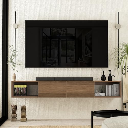Atelier Mobili Floating TV Stand - Wall Mounted TV Stand for 75 Inch TV - Floating TV Shelf - Modern TV Stands for Living Room - Sleek Entertainment Center Design (Walnut, 2 Doors 2 Shelves) - size: 2 Doors 2 Shelves