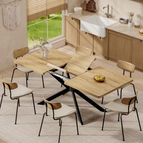 Extendable Dining Room Table for 4 6 8,55"-70" Kitchen Table Butterfly Leaf | Simply Flip Leaf Expandable Rectangle Dining Table,Long Large Wood Table for Kitchen Dining Living Room, Modern,Farmhouse - color: Butterfly Leaf 55"-71" Oak