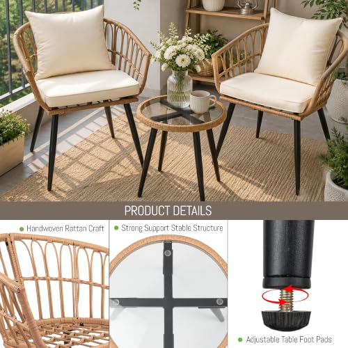 New 3 Piece Patio Bistro Set for Porch Backyard Lawn Poolside Deck, Beige | Handcrafted PE Rattan, Weather-Resistant, Modern Bohemian Design, Easy-Clean Surface, Compact Space Fit - size: NEW 3 Pieces