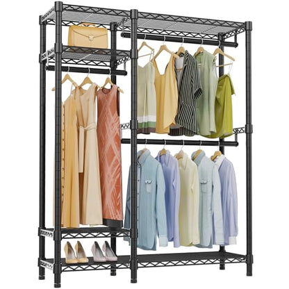VIPEK V2 Heavy Duty Clothes Rack, Portable Metal Closet System, Black | Freestanding Wardrobe with 4 Tiers Adjustable Wire Shelving & 3 Hanging Rods Clothing Rack, Closet Organizer, Max Load 700LBS - color: Black, style: V2