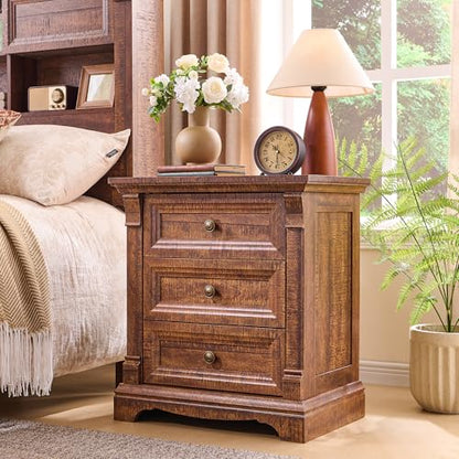 Farmhouse Nightstand Set of 2, 23.6"W Wood End Table With Charging Station | 26" Tall Side Table w/Roman Column, End Tables Living Room Set of 2, Bedside Cabinet for Bedroom, Reclaimed Barnwood - color: Reclaimed Barnwood, size: 23.6"W x 15.7"D x 26"H