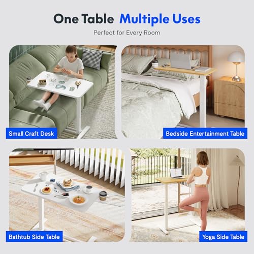 FLEXISPOT H7 32" Pneumatic Height-Adjustable Overbed Table with Wheels | C-shaped bedside table,Medical End Table,Rolling Cart TV Tray,Laptop desk for Hospital Home office use,31.5"Wx17.7"D,White - color: White, size: Large