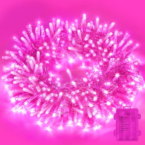 34.1ft 100 LED Pink Valentine Lights Indoor Outdoor, Pink Battery Operated Lights with 8 Modes, Christmas String Light for Valentine's Day Bedroom Party Tree Decor - color: Pink, size: 100 LED