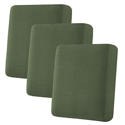 H.VERSAILTEX Super Stretch Individual Seat Cushion Covers Sofa Covers Couch Slipcover Sets Thick Jacquard Textured Twill Fabric (3 Piece Sofa Cushion Covers, Bronze Green) - color: Bronze Green, size: 3 Cushion Sofa