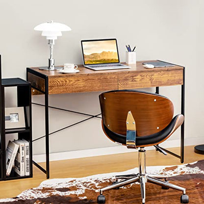 Tangkula Computer Desk with 2 Drawers, 44" Study Writing Table w/Heavy-Duty Steel Frame & Reinforced Structure, PC Desk with Storage for Home Office (Coffee) - color: Coffee