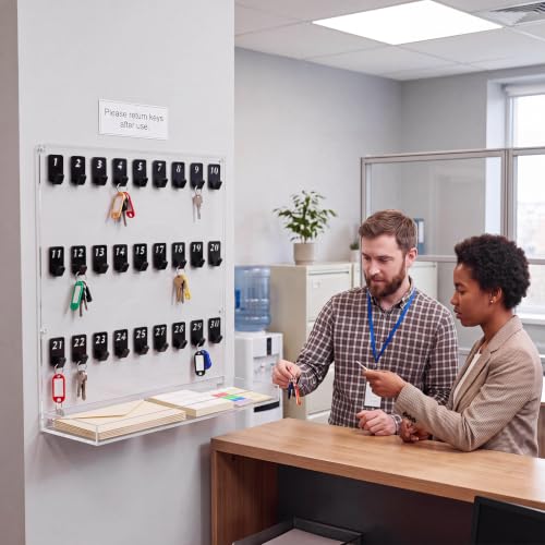 Beeveer Acrylic Key Holder Board with Shelf Upgrade, 30 Hook Wall Organizer | Ideal for Offices, Schools, Hotels and Dealerships, Durable Acrylic Construction, Numbered Key Slots, Easy Wall Mount Design - color: Clear, size: 30 Hooks, style: with Shelf