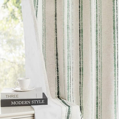 MYSKY HOME Green Striped Curtains 63 Inches Long for Bedroom 100% Blackout Ticking Stripe Pinstripe Patterned Linen Double Layer Curtains Farmhouse Drapes, Grommet, 2 Panels, 52" Wide - color: Green/Blackout, size: 52"W x 63"L (Pack of 2)