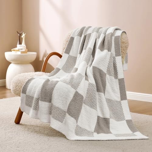 Snuggle Sac Checkered Blanket, Grey Throw Blanket for Couch Checker Microfiber Fluffy Warm Fuzzy Cozy Soft Throw Blanket Reversible Checkerered Blankets for Sofa, Chair, Bed, 50x60 inches - color: Checker Grey, size: Throw(50"x60")