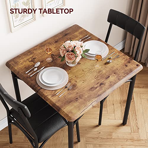 GarveeLife 3-Piece Dining Table Set for 2, Square Kitchen Table & Chairs | Upholstered, Space-Saving Square Kitchen Table Set, Compact Dining Room Furniture for Apartment, Studio - color: Brown