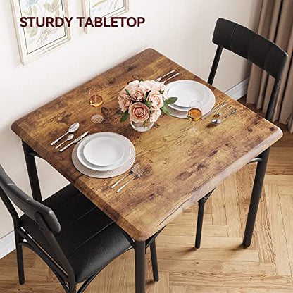 GarveeLife 3-Piece Dining Table Set for 2, Square Kitchen Table & Chairs | Upholstered, Space-Saving Square Kitchen Table Set, Compact Dining Room Furniture for Apartment, Studio - color: Brown