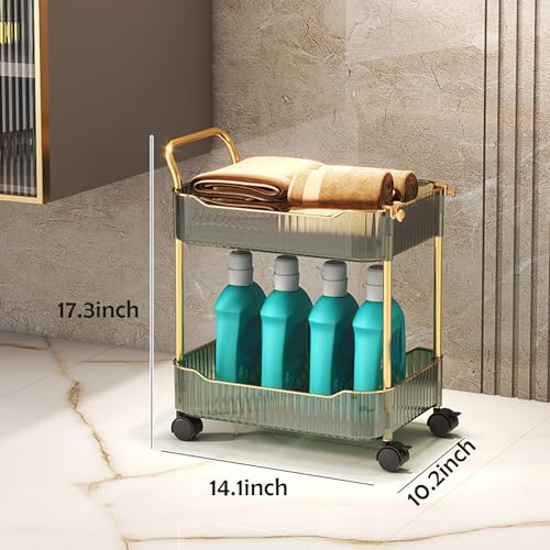 Acrylic Storage Trolley, Bathroom Kitchen Rolling Utility Cart Mobile Organization Shelves with Handle and Lockable Wheel(Green,2 Tier) - color: Green, size: 2 Tier